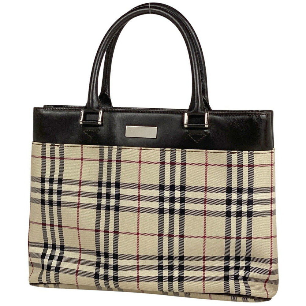 Burberry logo tote bag check handbag canvas beige brown